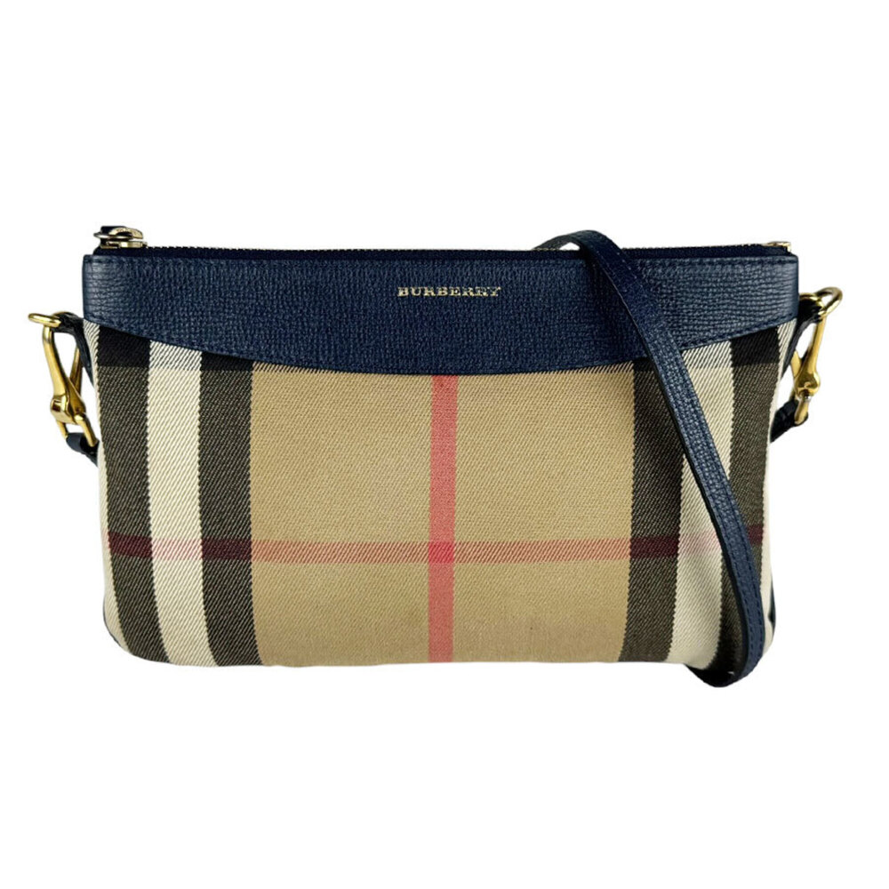 Burberry shoulder bag, canvas and leather, navy beige, women's, z11003